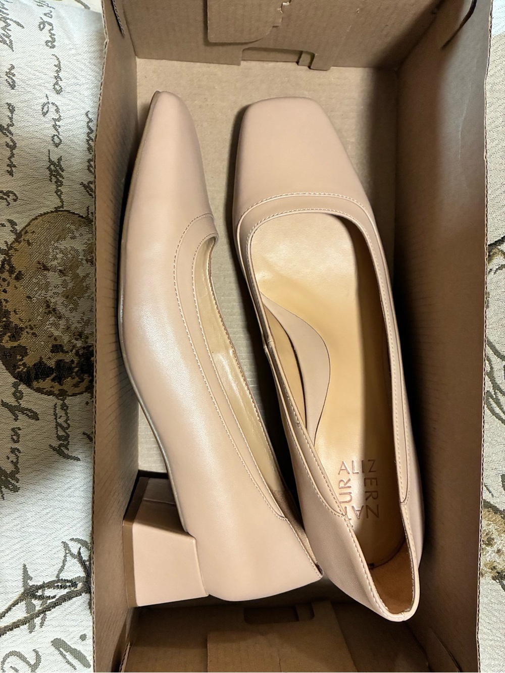 Naturalizer Beige Square-Toe Block Heel Pumps - Women 11M